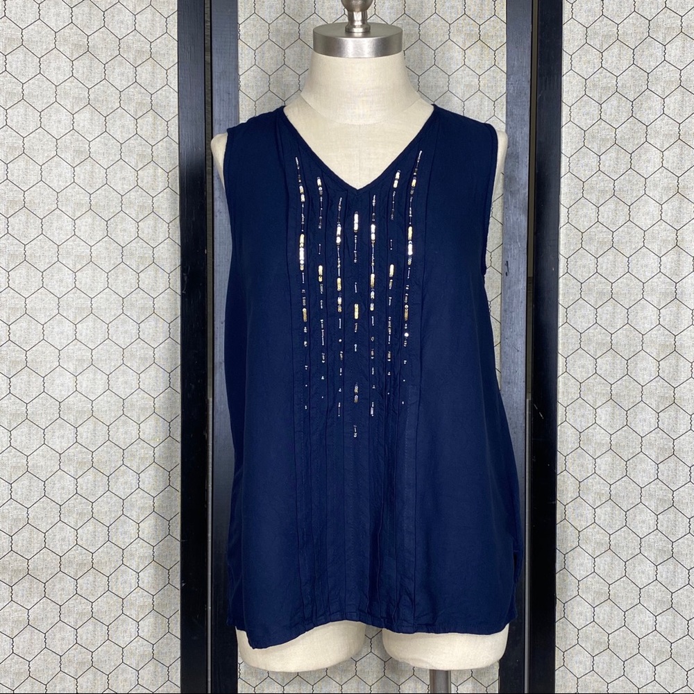 Tommy Hilfiger Embellished Pleated V-Neck Sleeveless Top